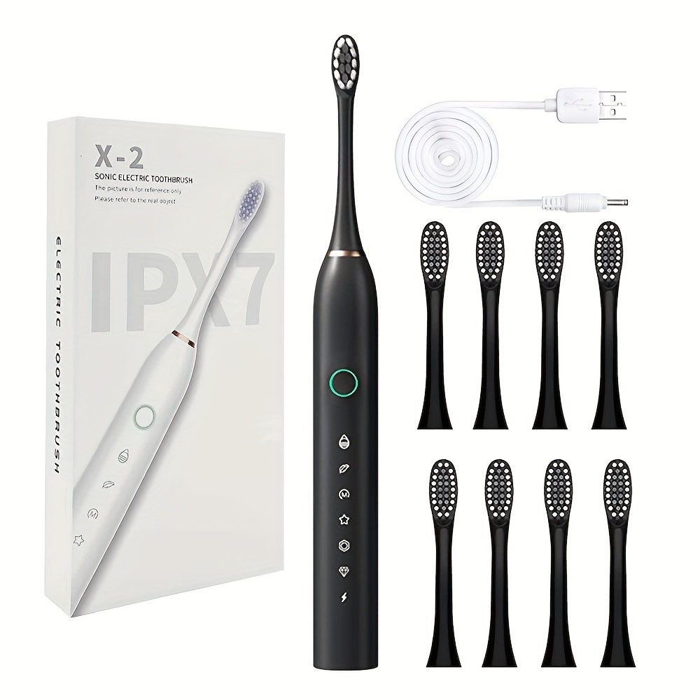 Ultrasonic Electric Toothbrush Kit For Adults, Rechargeable USB With 4/8 Soft Bristles Brush Heads, 6 Cleaning Modes, Waterproof Oral Care Toothbrush, Suitable For Male And Female At Home Travel, Ideal For Gift