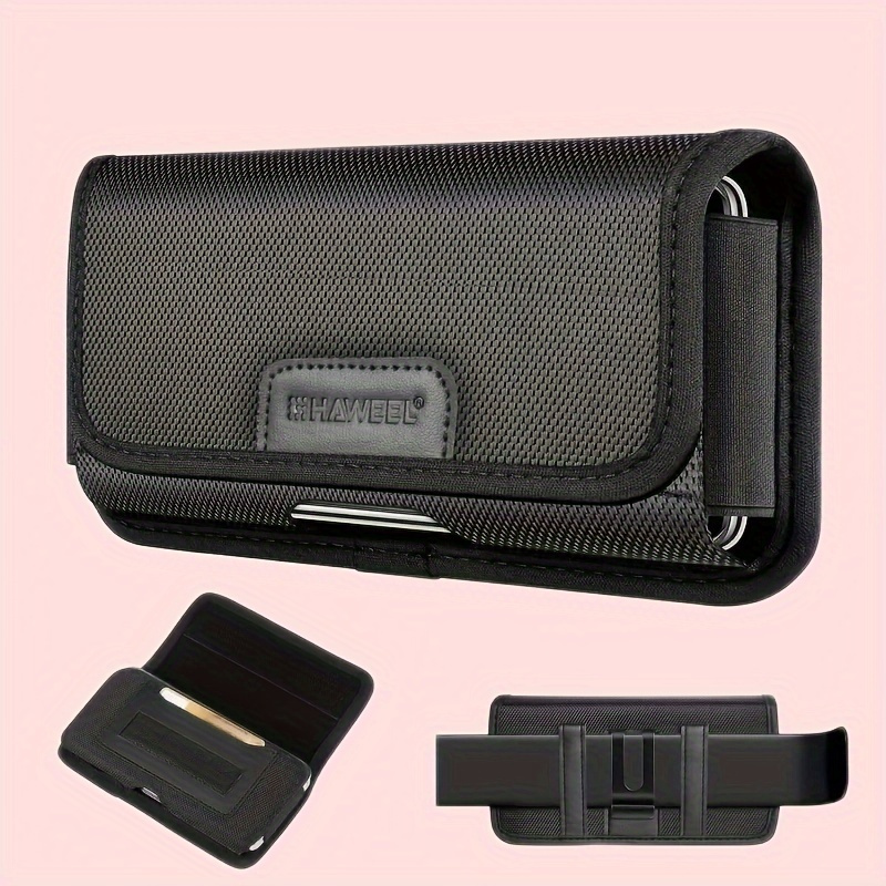 

4.7-6.8 Inch Nylon Cloth Phone Belt Clip Horizontal Carryingpouch With Card Slot Black