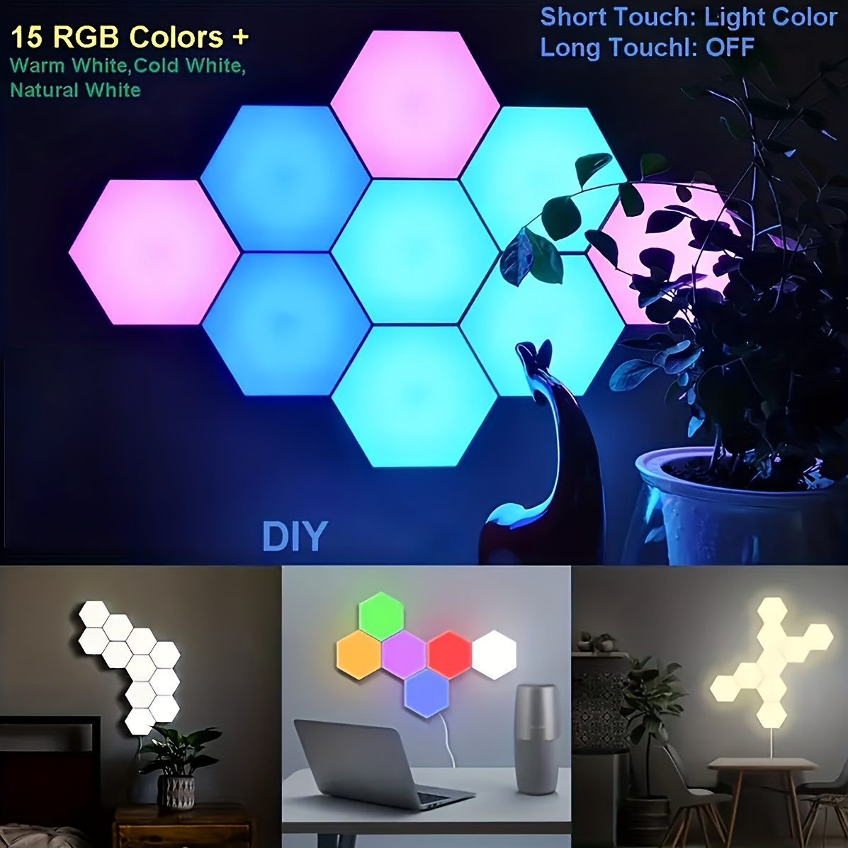 Light Sound Control Light Smart Hexagonal Wall Light Smart Application Control Dual Control LED Light Wall Panel And Usb Power Supply For Office Bedroom Games Room Decoration With A Variety Of Bright Color Mode Unlimited Creativity Make Great Gifts For Yourself And Your Friends