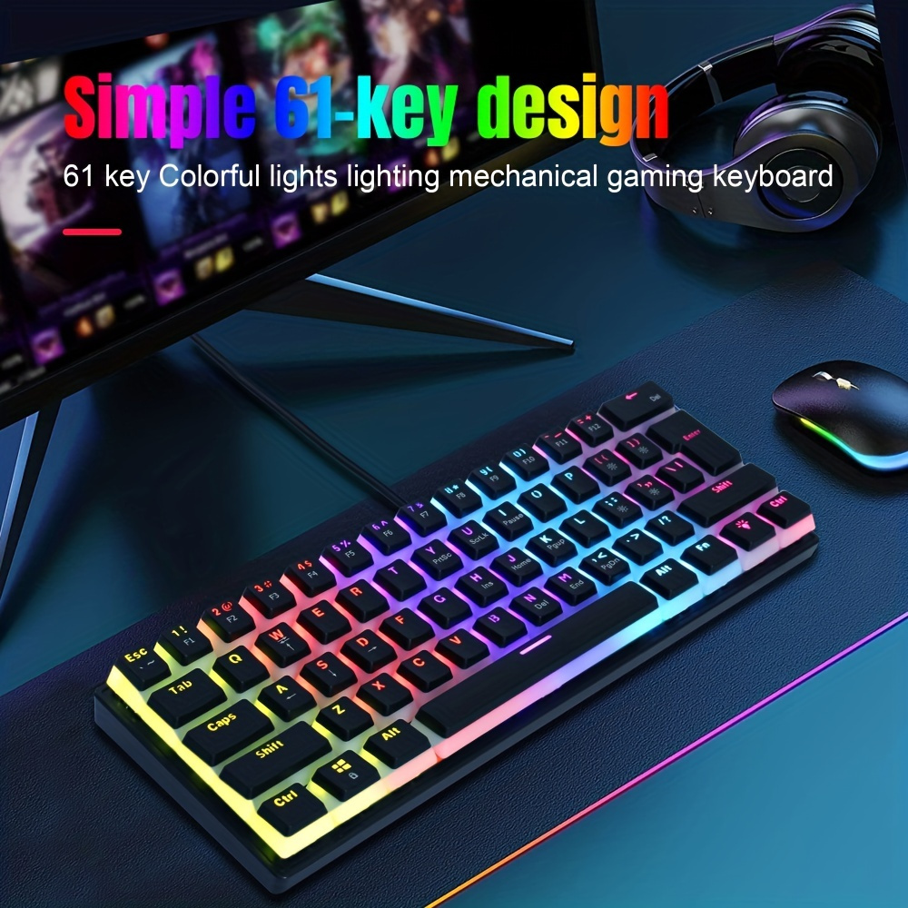 

61-key Wired Mechanical Keyboard, Color Backlit Pudding Keycaps, Green Shaft, Multiple Lighting Modes, Usb Plug.