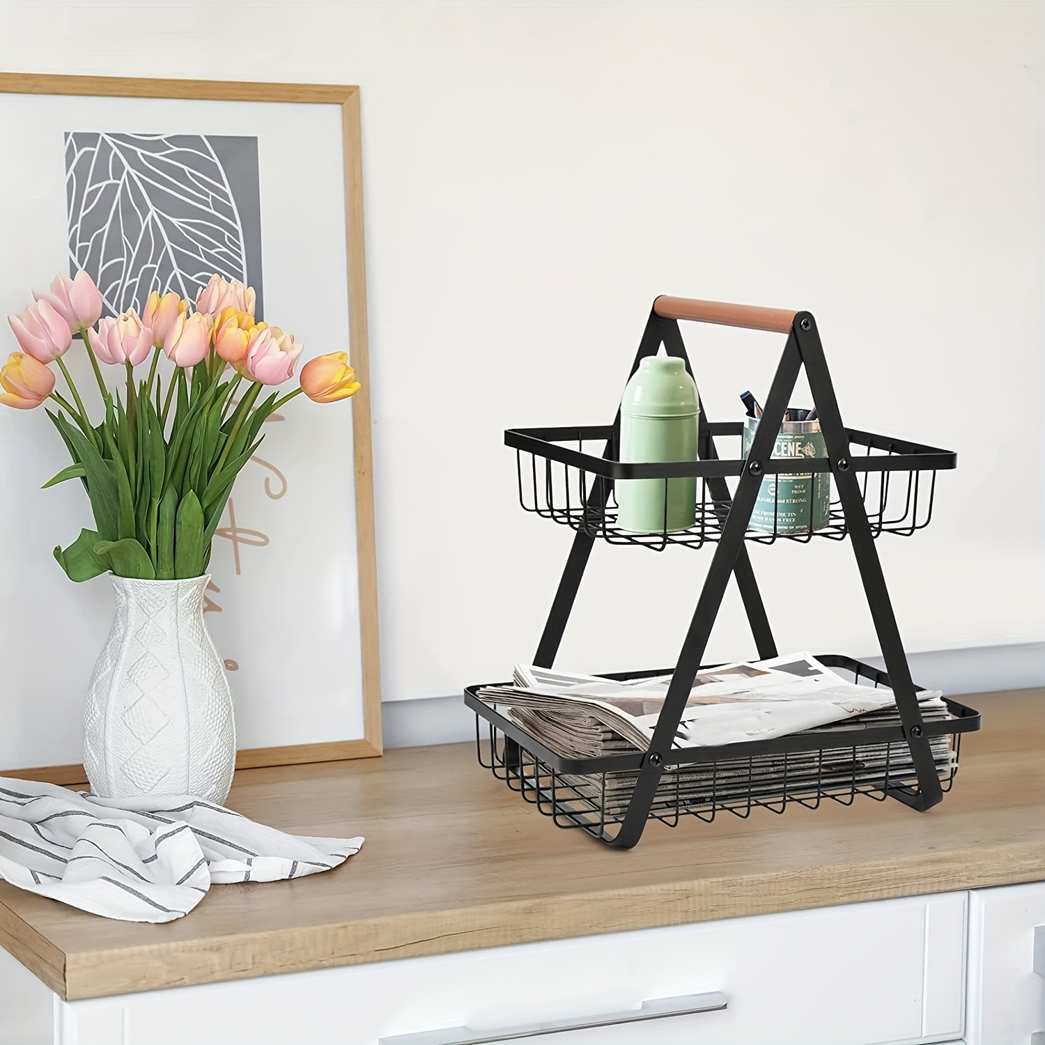 Storage Baskets on a Ladder in Three Tiers