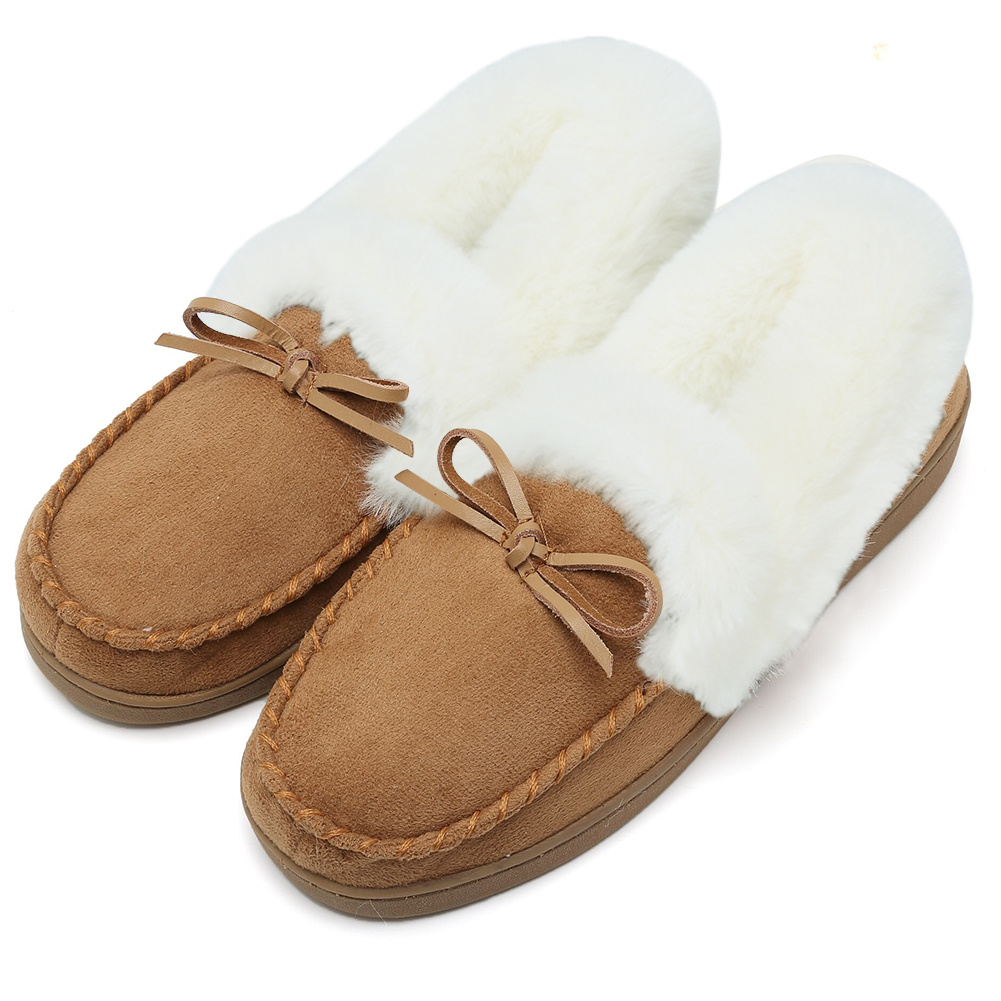 Women's Bowknot Decor Memory Foam Short Boots, Casual Slip On Plush Lined Boots, Comfortable Indoor Slippers