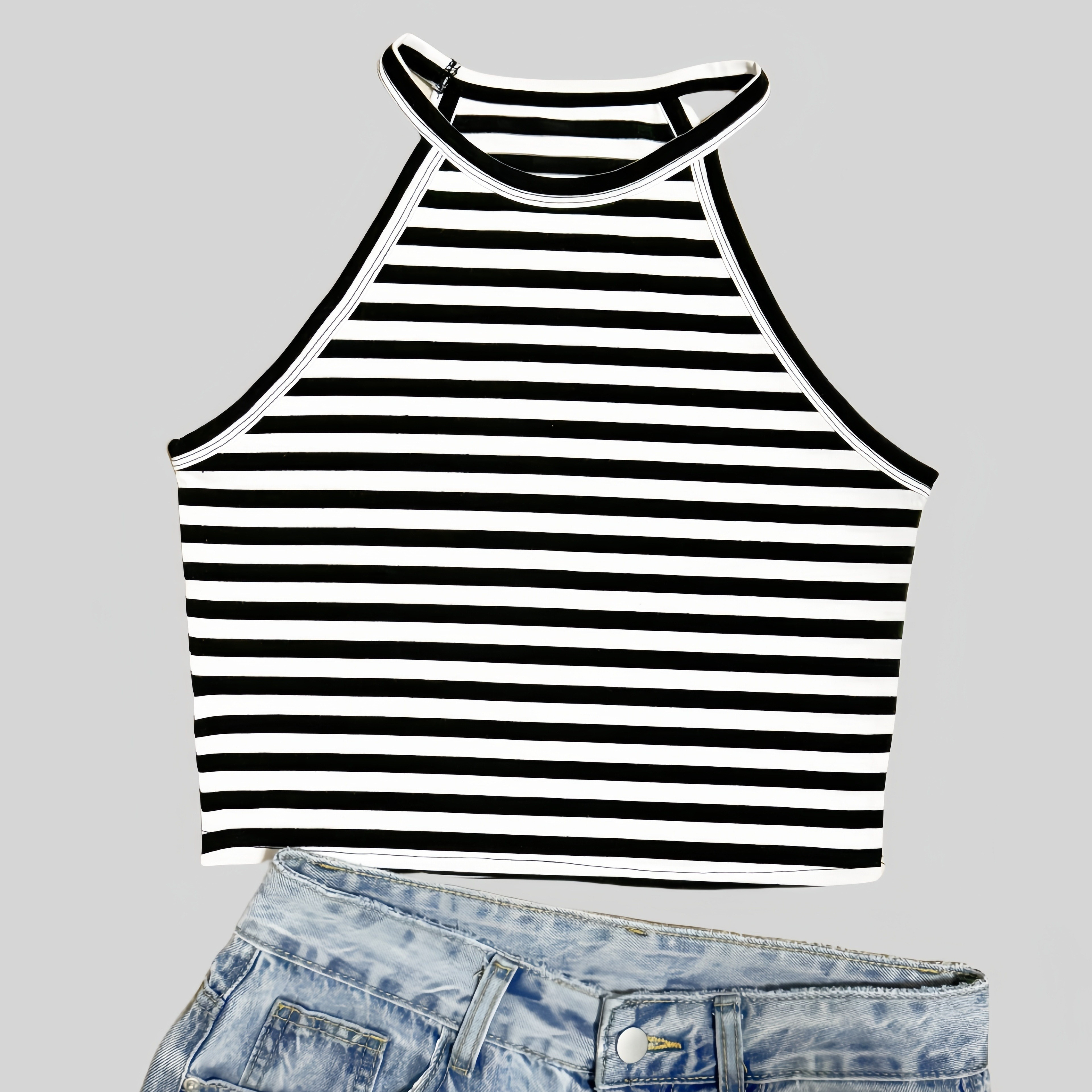 

Striped Crew Neck Tank Top, Elegant Sleeveless Top For Spring & Summer, Women's Clothing