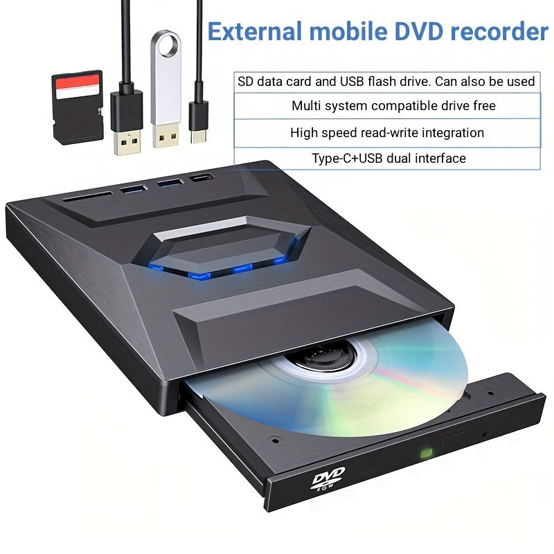 Generic - Lecteur DVD externe, lecteur CD USB 3.0 Type C, lecteur DVD  double port, graveur optique portable, transfert de données haute vitesse - Lecteur  Blu-ray - Rue du Commerce