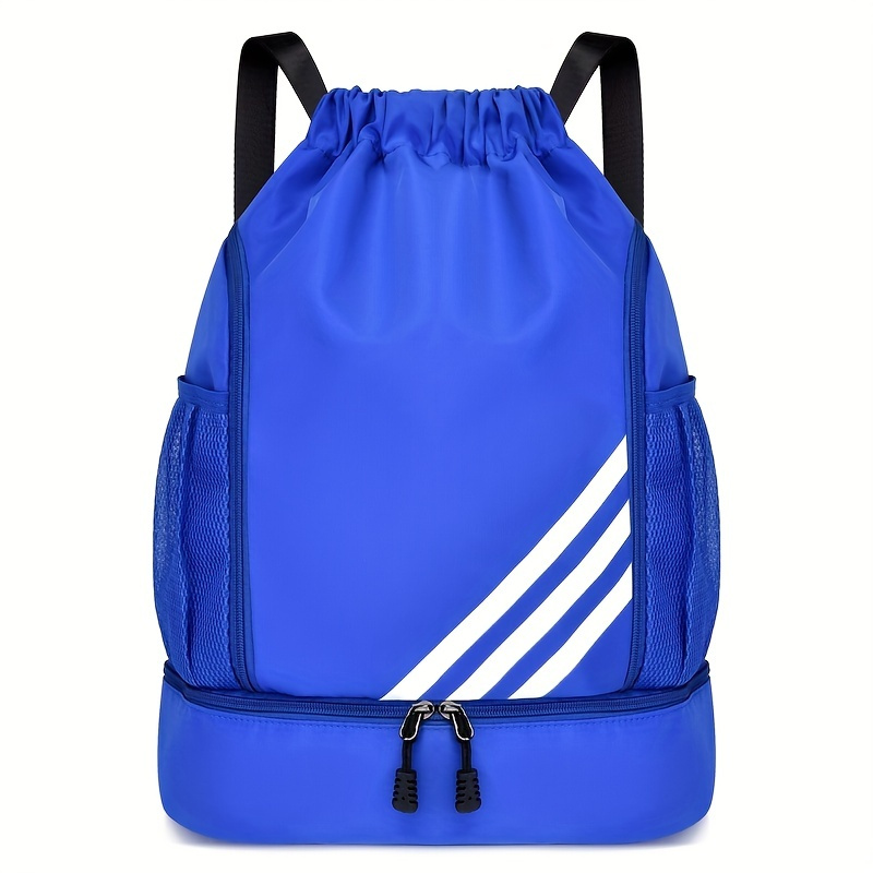 Casual Simple Striped Pattern Backpack, Drawstring Storage Outdoor Rucksack, Lightweight Nylon Bag