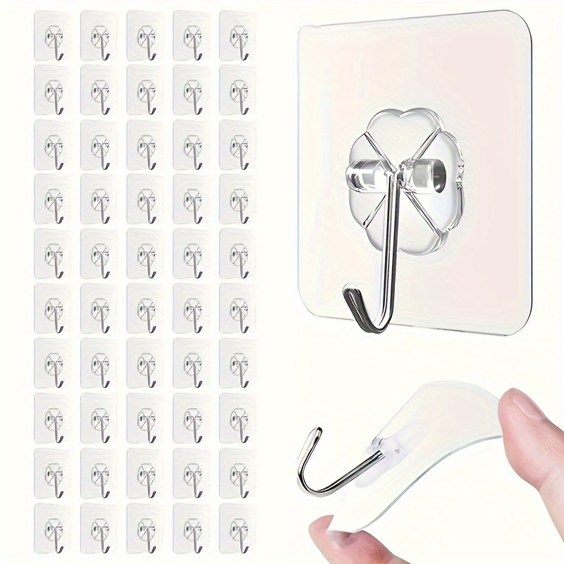 Adhesive Double Hook Wall Hooks, 12 Pack Heavy Duty Nailless Adhesive Hooks  - Max 13lbs Capacity, Stainless Steel Non-Marking Bathroom Kitchen