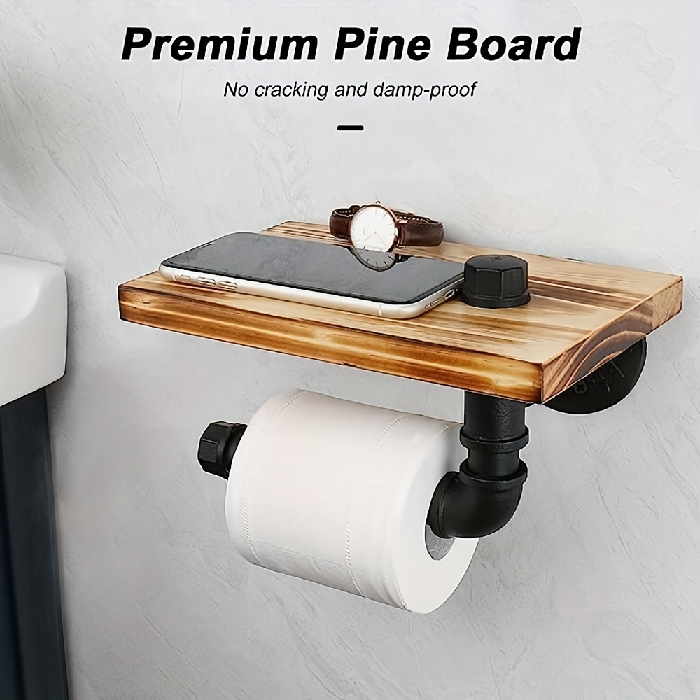 Soporte de papel higiénico de madera, soporte rústico para rollo de papel  higiénico, soporte de rollo de papel higiénico montado en la pared con