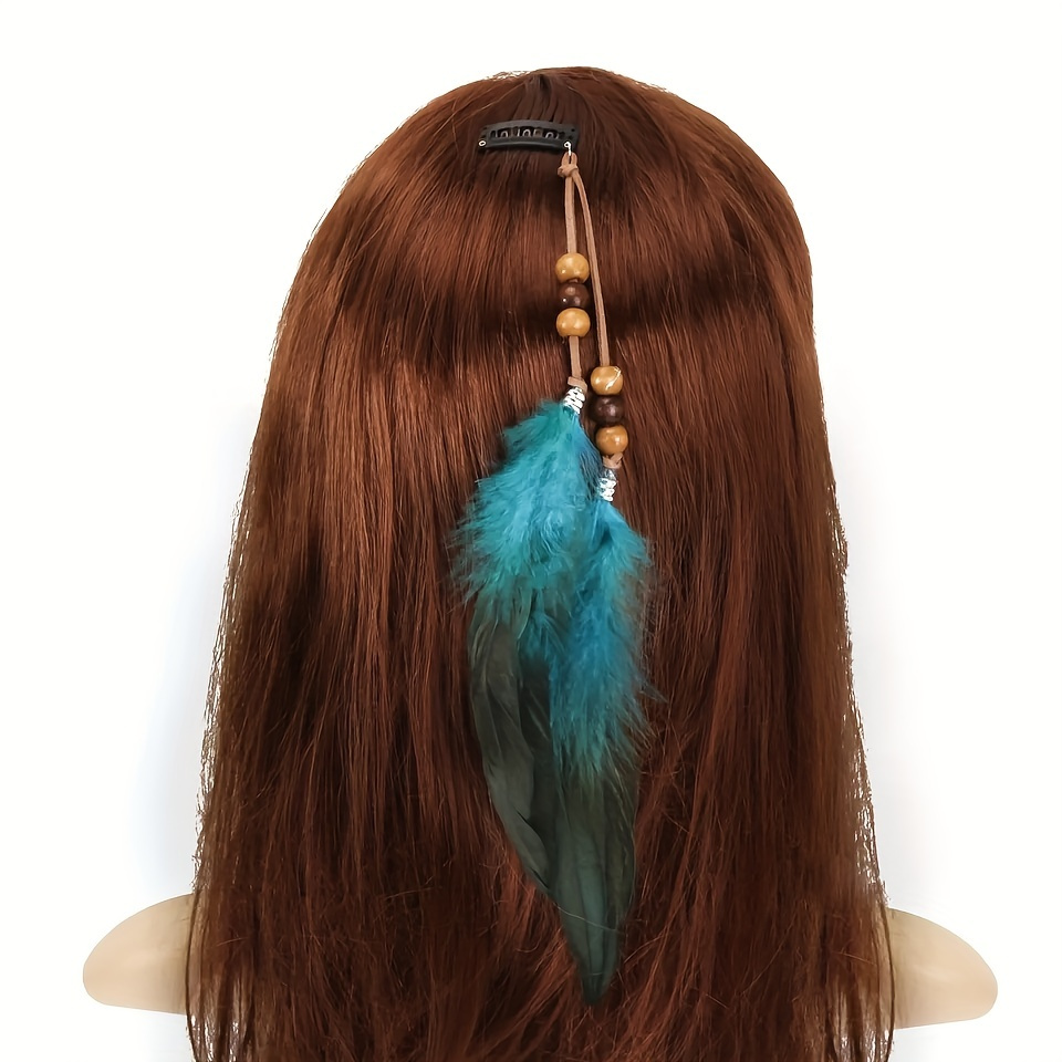 

Boho Faux Feather Bb Clip Vintage Beaded Tassel Hairpin Handmade Colorful Feather Headwear Back Head Hair Accessory