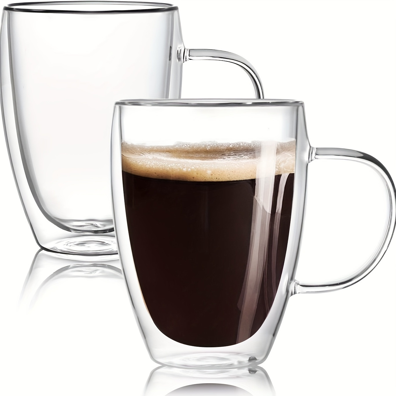 2 Pack Double Wall Cappuccino Glass Mugs 3-6oz, Clear Coffee Mug Espresso Mug  Cups,Double Wall Insulated Glass Mug with Handles (Include 2 Spoons) 