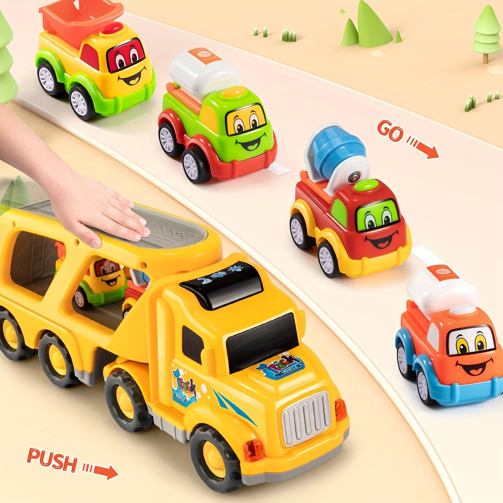TEMI Camión de construcción de juguetes para niños de 3, 4, 5, 6 años, 60  camiones de ingeniería para niños con tractor, grúa, basurero, excavadora y