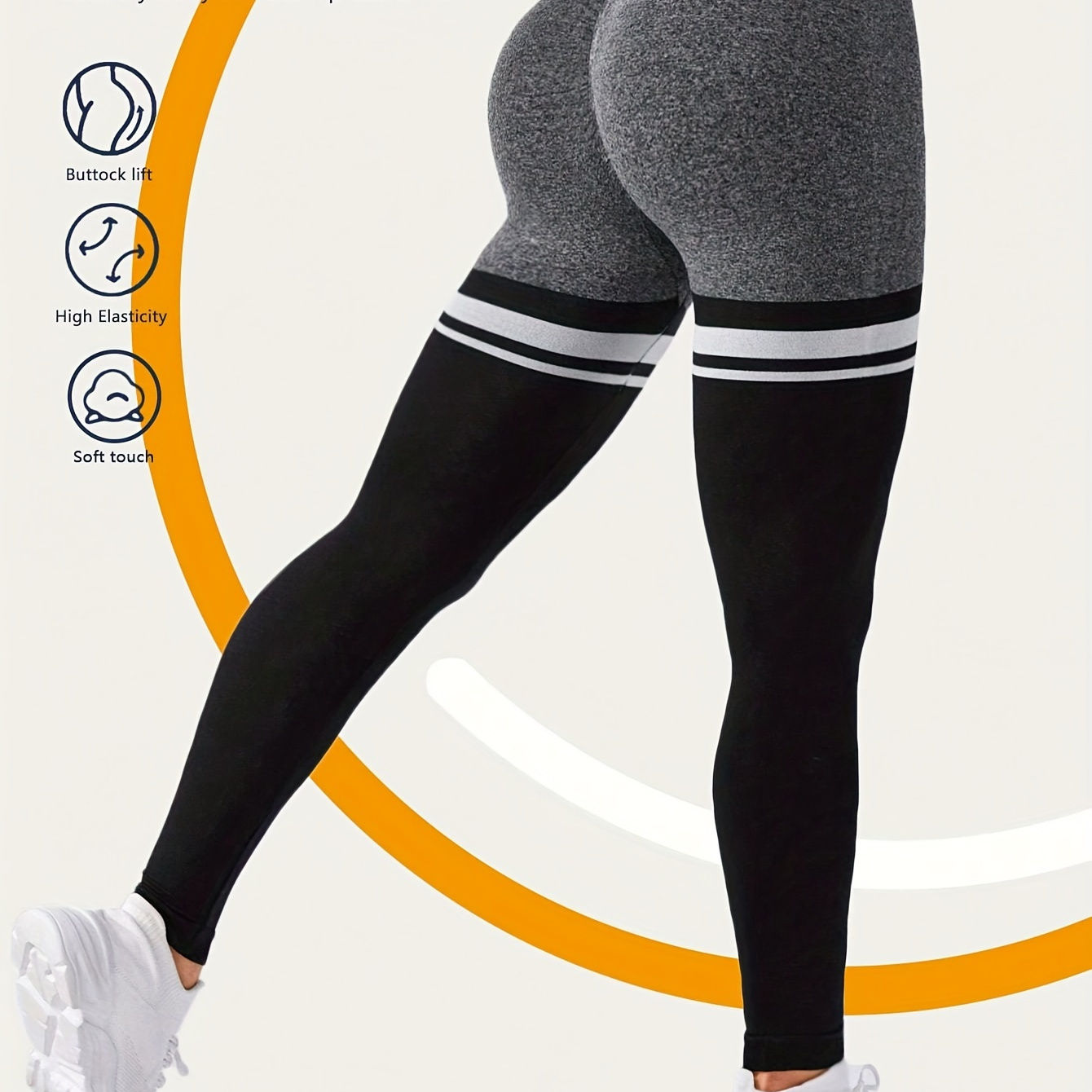 

Women's Seamless High Elasticity Sports Yoga Leggings, Athletic Activewear Tights With Compression Fit & Stylish Contrast Stripes For Workout, Gym