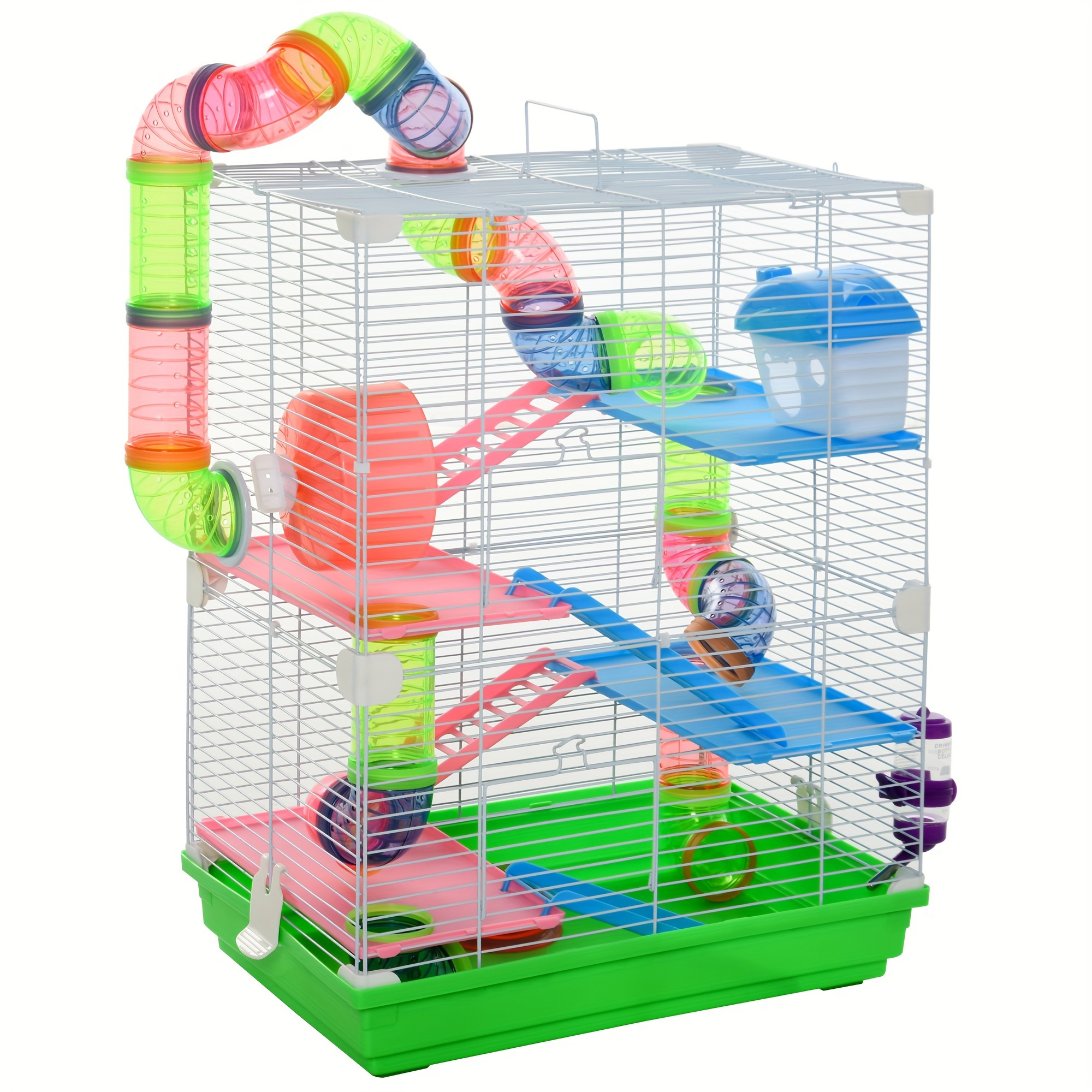 

Pawhut 18" 5 Tier Hamster Cage With Tubes And Tunnels, Small Animal Cage With Portable Carry Handle, Rat Gerbil Cage With Water Bottle, Food Dish, Exercise Wheel