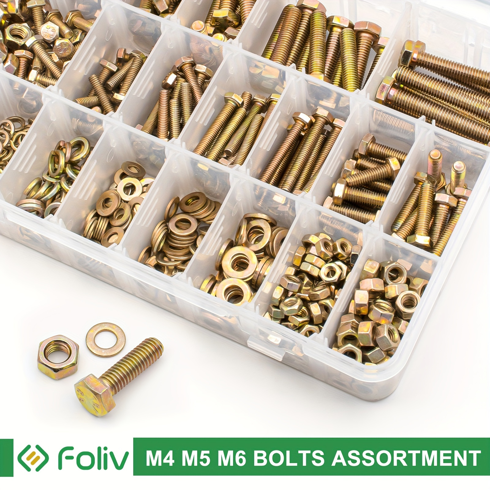 

720pcs, 720pcs Metric Bolt Assortment, M4 M5 M6 Heavy Duty Metric Nuts And Bolts Assortment Kit, Yellow Zinc Plated