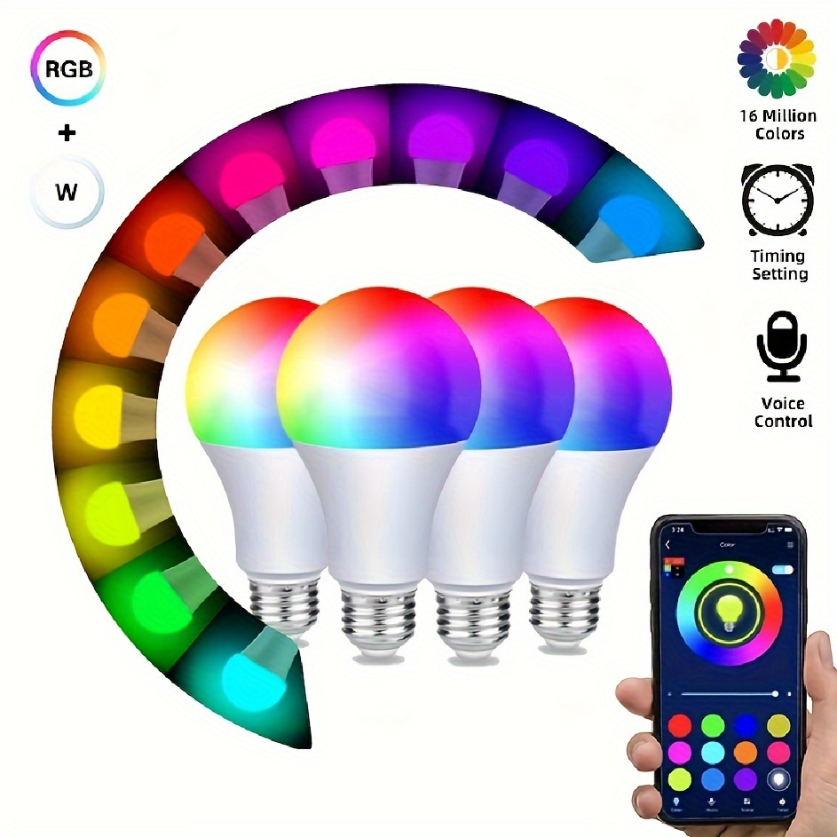 

(4pcs)smart Light Bulbs For Home Bedroom, Wireless Light Bulbs With App Control, Rgbw Led Color Changing Bulbs, Dimmable Music Sync, A19 E26 9w 800lm,(not Support Alexa//wifi)