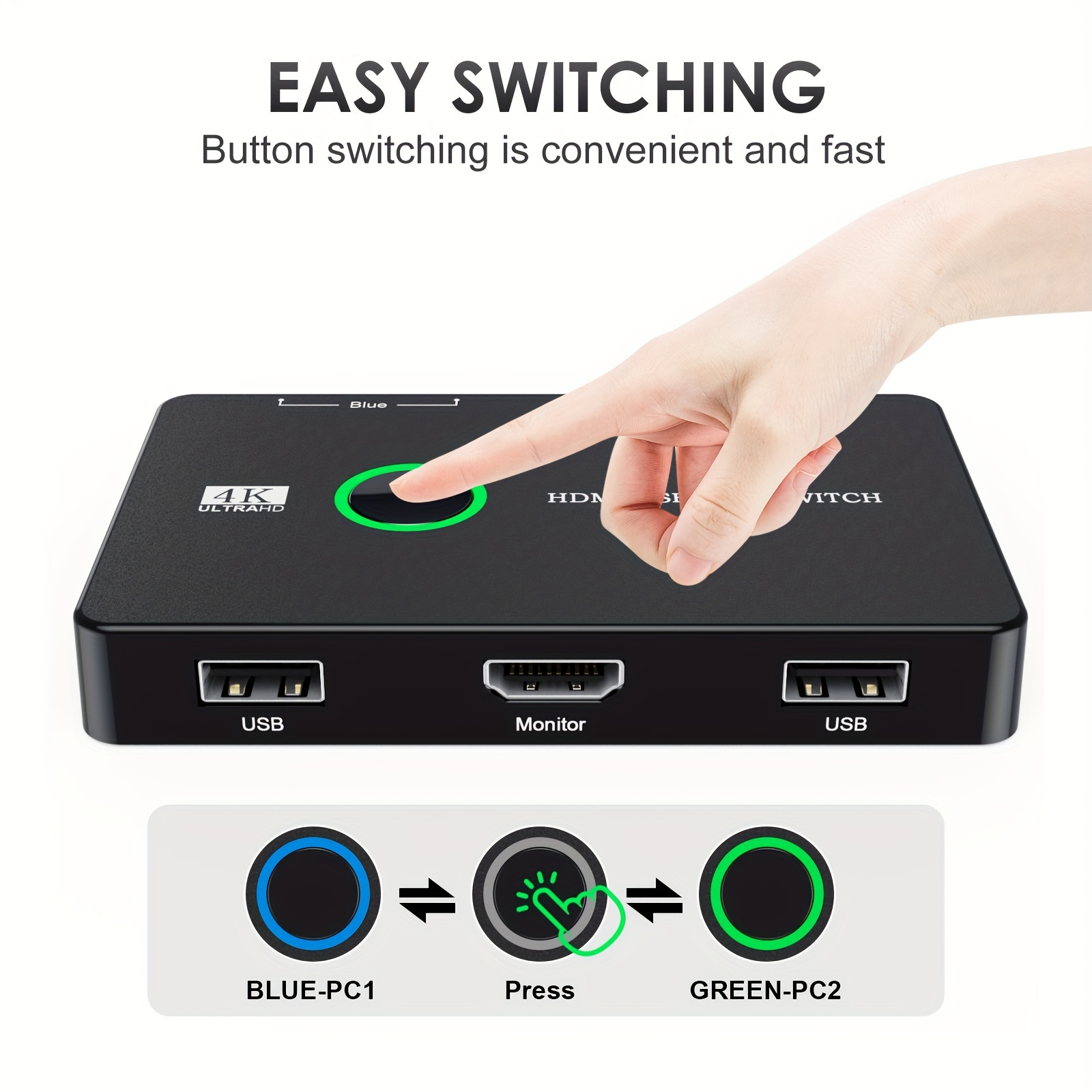 Forvido Divisor de interruptor HDMI bidireccional 2 puertos en 1 salida 4K  60Hz, monitor de PC AB Switch selector de video para juegos de escritorio