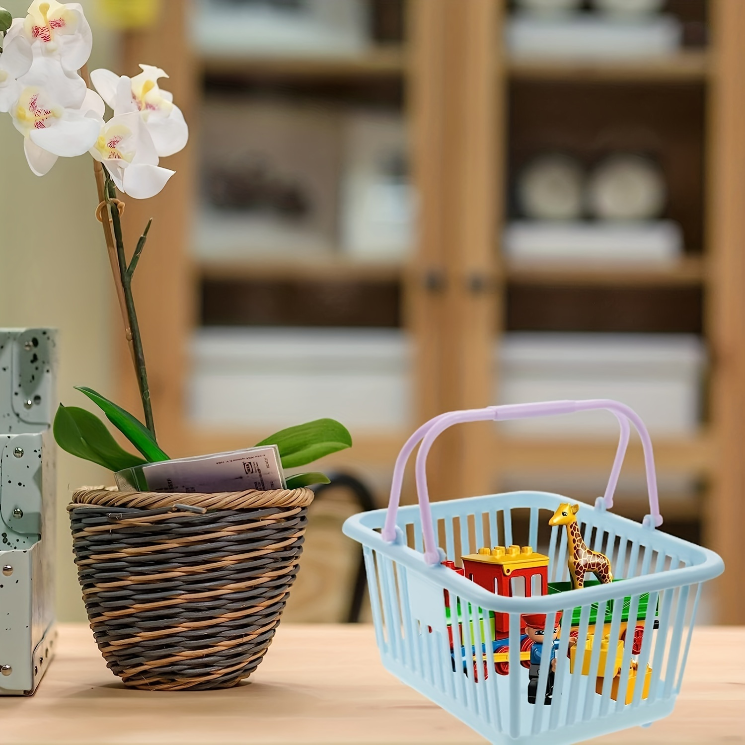 Solid Color Storage Basket With Handle, Fashion Bath Basket