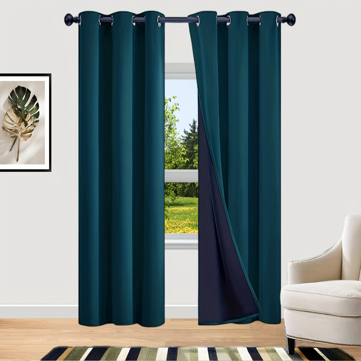 

2 Panels Blackout Curtains With Coated Thermal Insulation Simple Grommet Top Curtain For Bedroom Living Room Office Home Decor
