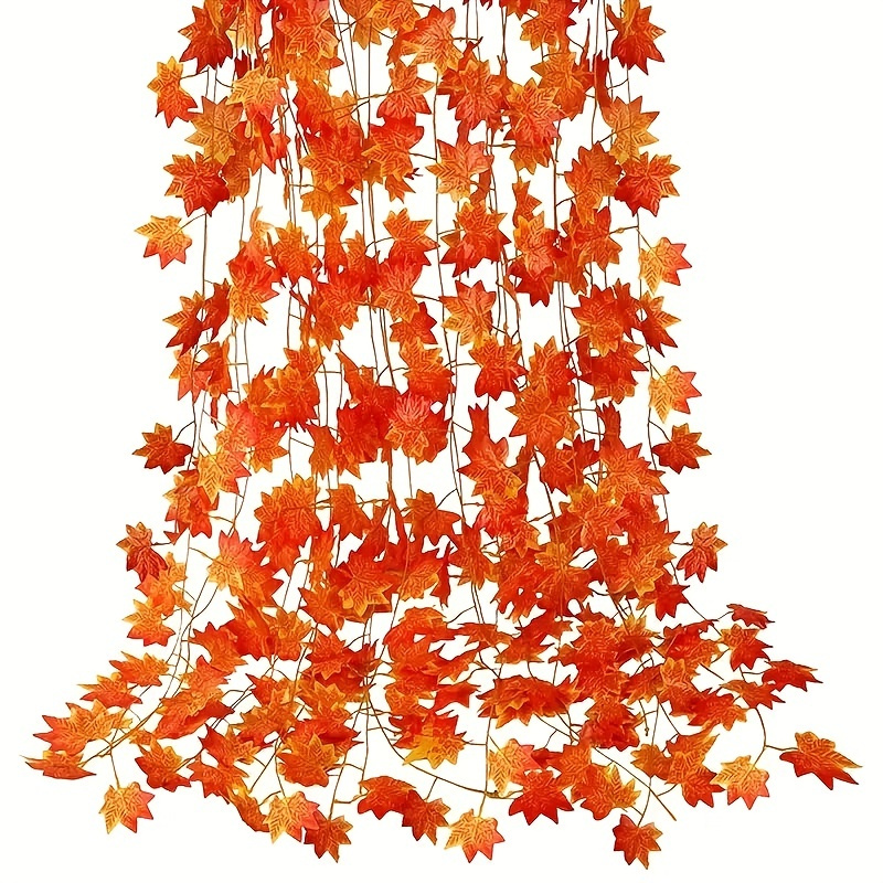 

5pcs Fall Leaf Garland Artificial Maple Leaves Garland, Silk Autumn Hanging Vines, Red Ivy Garland For Thanksgiving Home Wedding Party Garden Fireplace Christmas Decor
