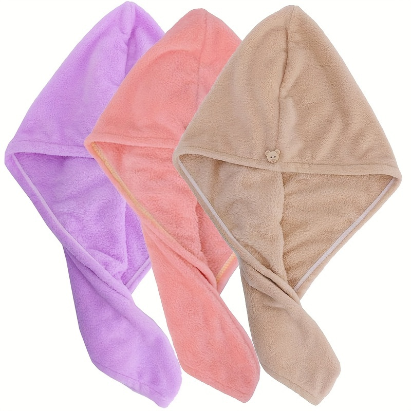 

3pcs/4pcs Super Soft Water Absorbent Hair Drying Towel Fast Drying Hair Towel With Buttons, Microfiber Hair Towel Cap, Hair Accessories, Bathroom Accessories For All Hair Types