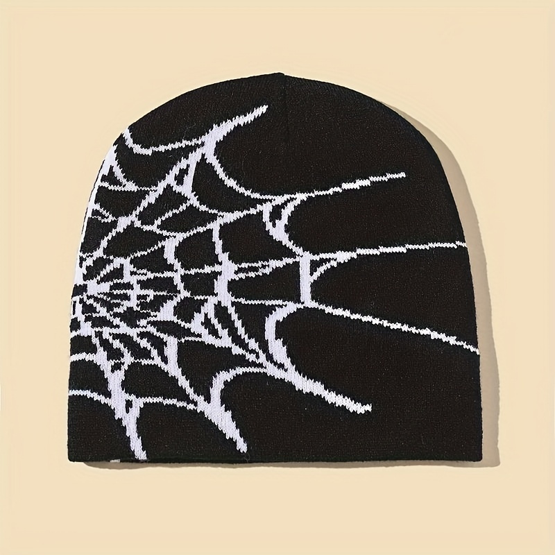 

Gothic Spider Web Jacquard Beanie Y2k Unisex Skull Cap For Women Men Hip Hop Lightweight Warm Knit Hats Casual Soft Ski Hat