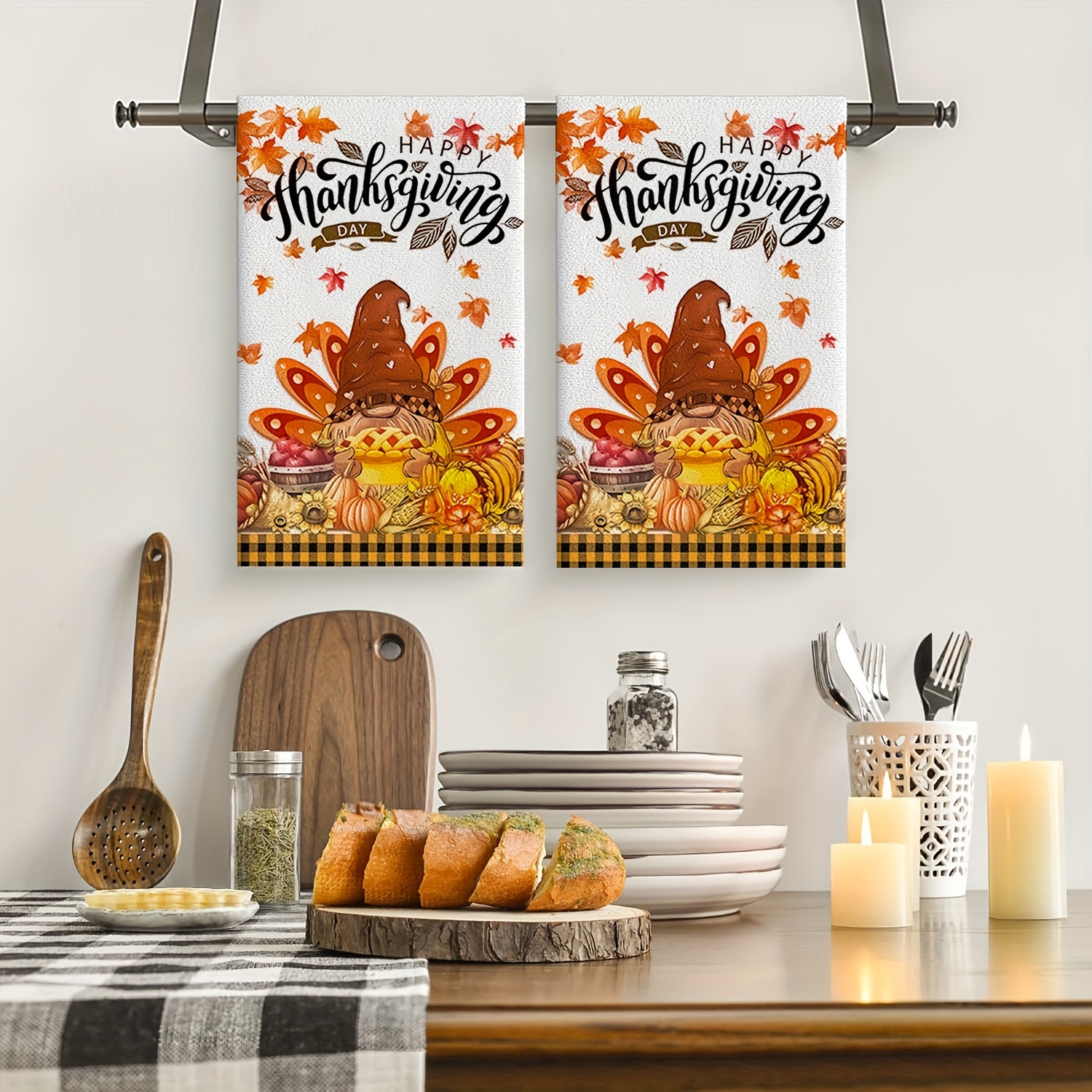 Thanksgiving Pumpkins Bathroom Towel Set,Microfiber Bath Kitchen