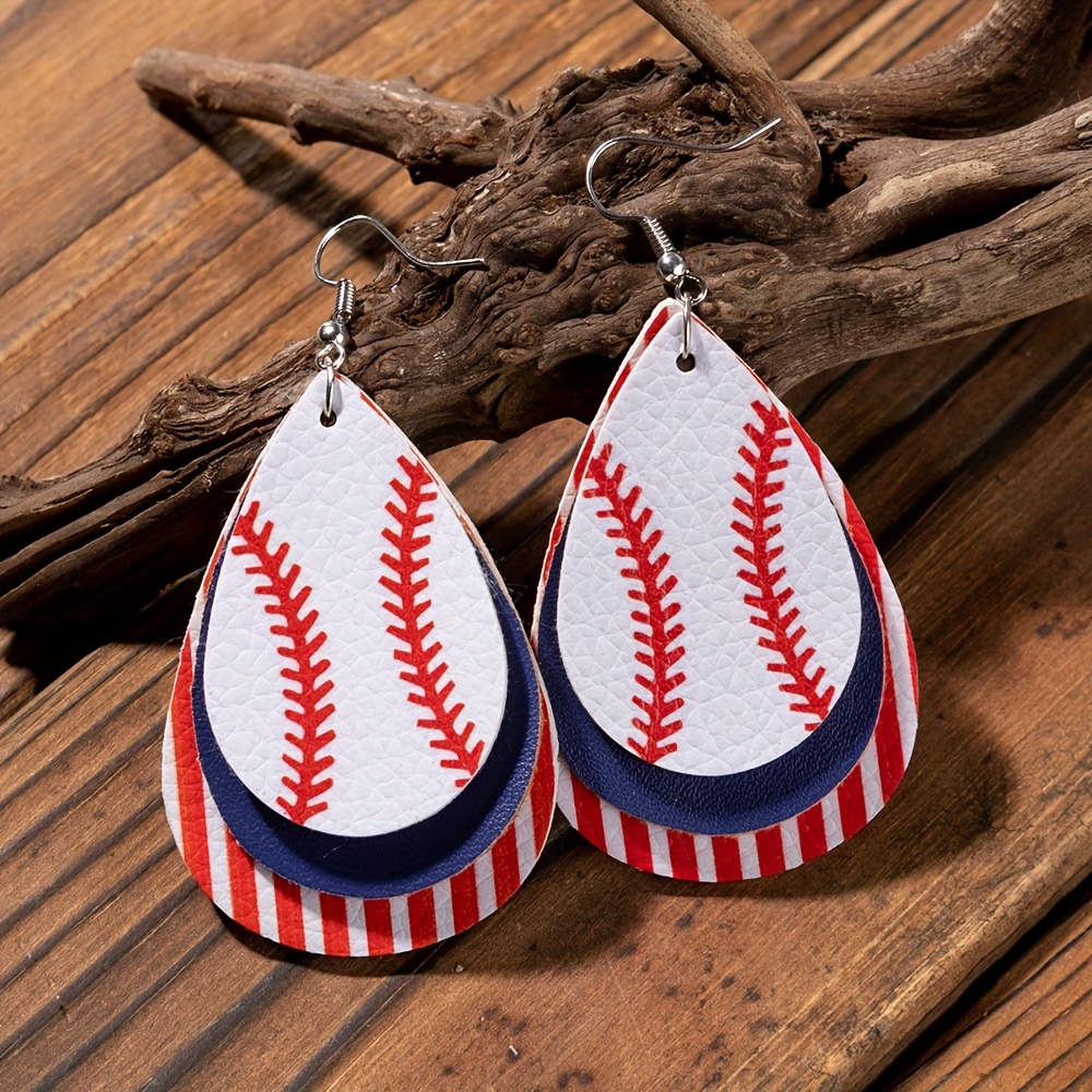 Football Earrings Hollow Out Water Drop Wooden Baseball - Temu