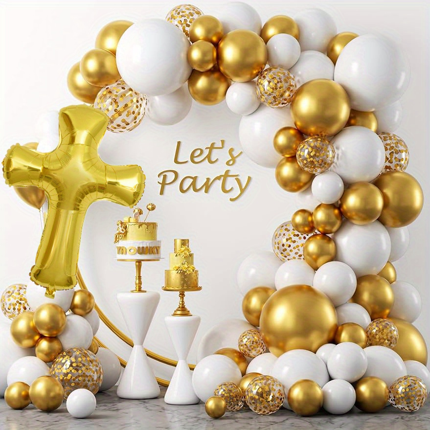Mi Bautizo - Juego de decoraciones para bautizo, suministros para fiesta de  bautismo, pancarta de telón de fondo, guirnalda de globos de oro blanco