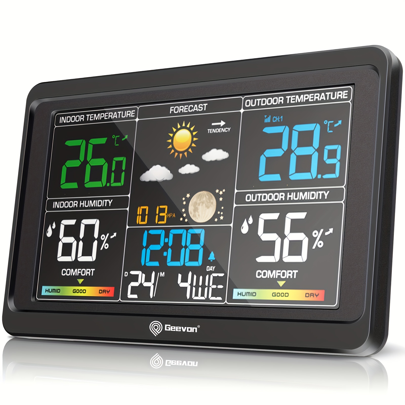 Comprar 2023 Estación meteorológica inalámbrica pronosticador termómetro interior  exterior higrómetro con Sensor pantalla táctil a Color despertador  calendario