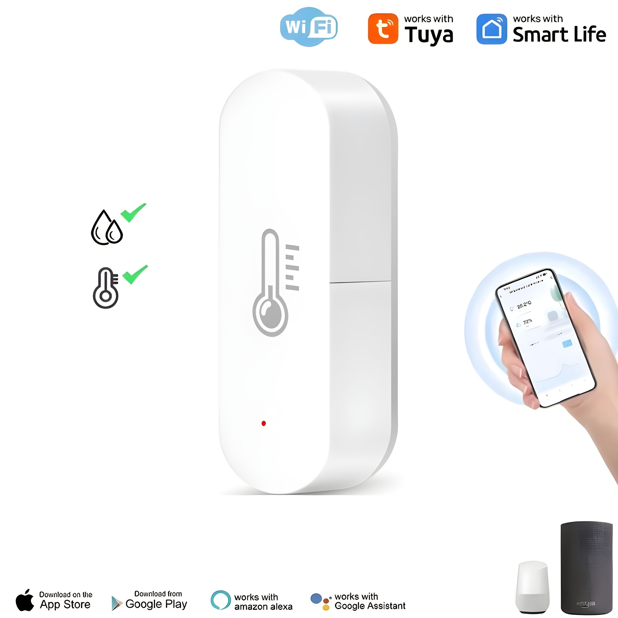 Wifi(2.4ghz) Tuya Smart Temperature And Humidity Sensor - Temu