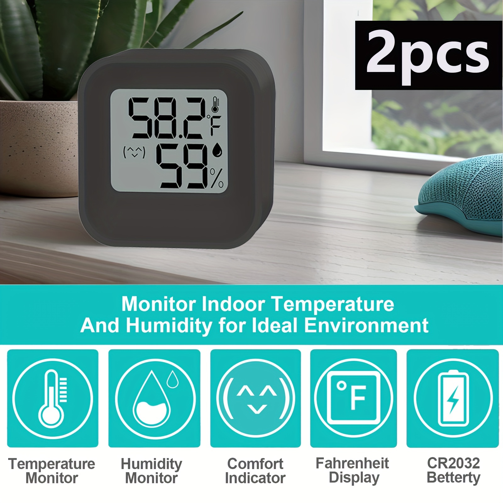 AikTryee Mini Hygrometer, 2pcs Upgraded Mini Digital Humidity Gauge, Hygrometer Indoor Humidity Monitor, Temperature Humidity Gauge Meter for Humidors