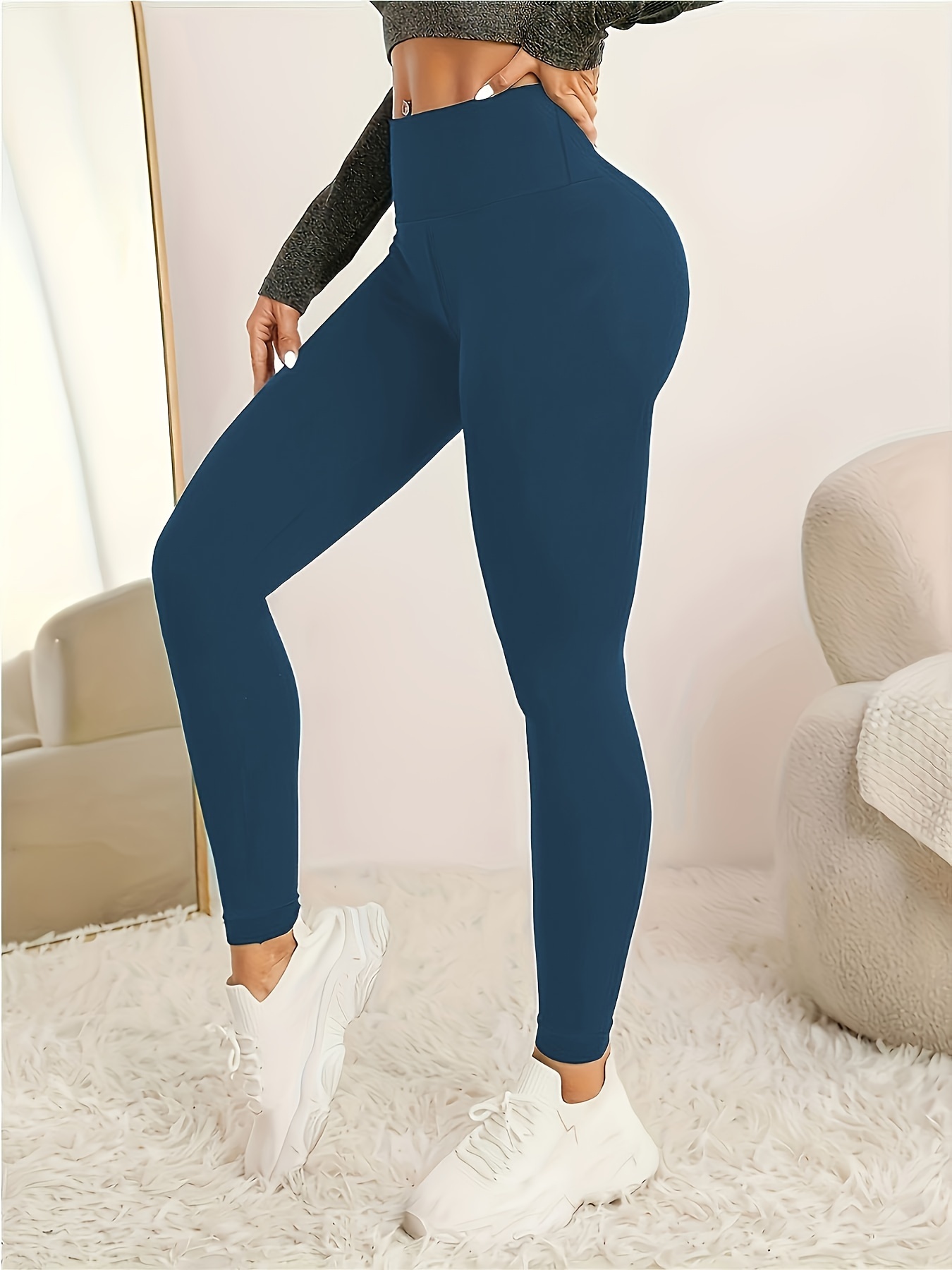 Pantalones de mezclilla para otoño e invierno para mujer, color azul  oscuro, ajuste delgado, de alta elasticidad, color sólido, leggings de  mezclilla