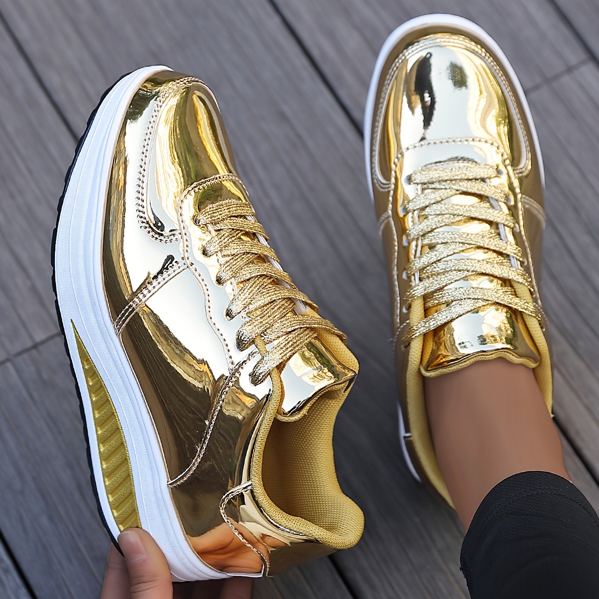 Metallic gold sneakers women's sales shoes