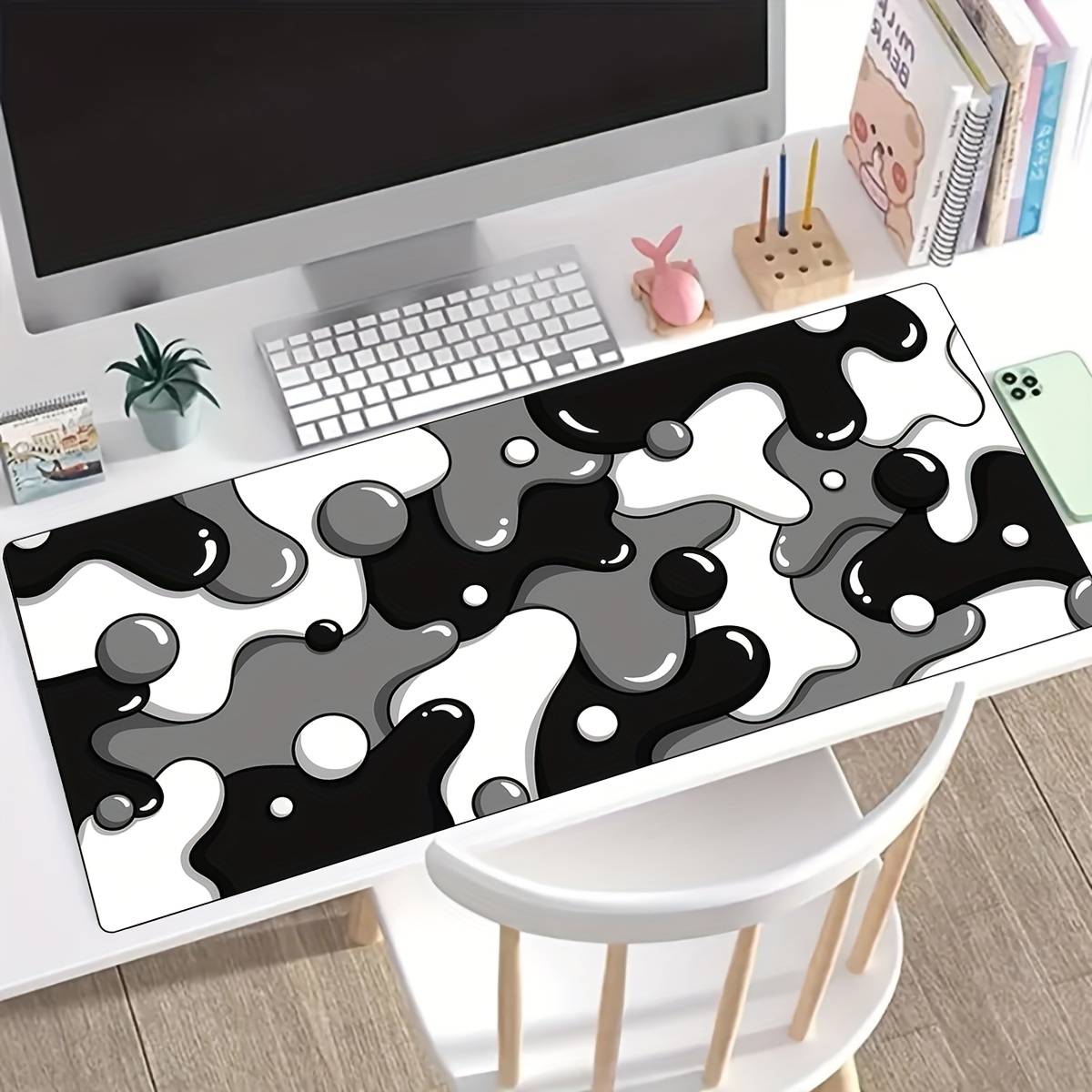 Black and White Japanese Waves Sea Dragon Gaming Mouse Pad XL, Extended  Large Mouse Mat Desk Pad, Stitched Edges Mousepad, Long Non-Slip Rubber  Base Mice Pad, 31.5 X 11.8 Inch 