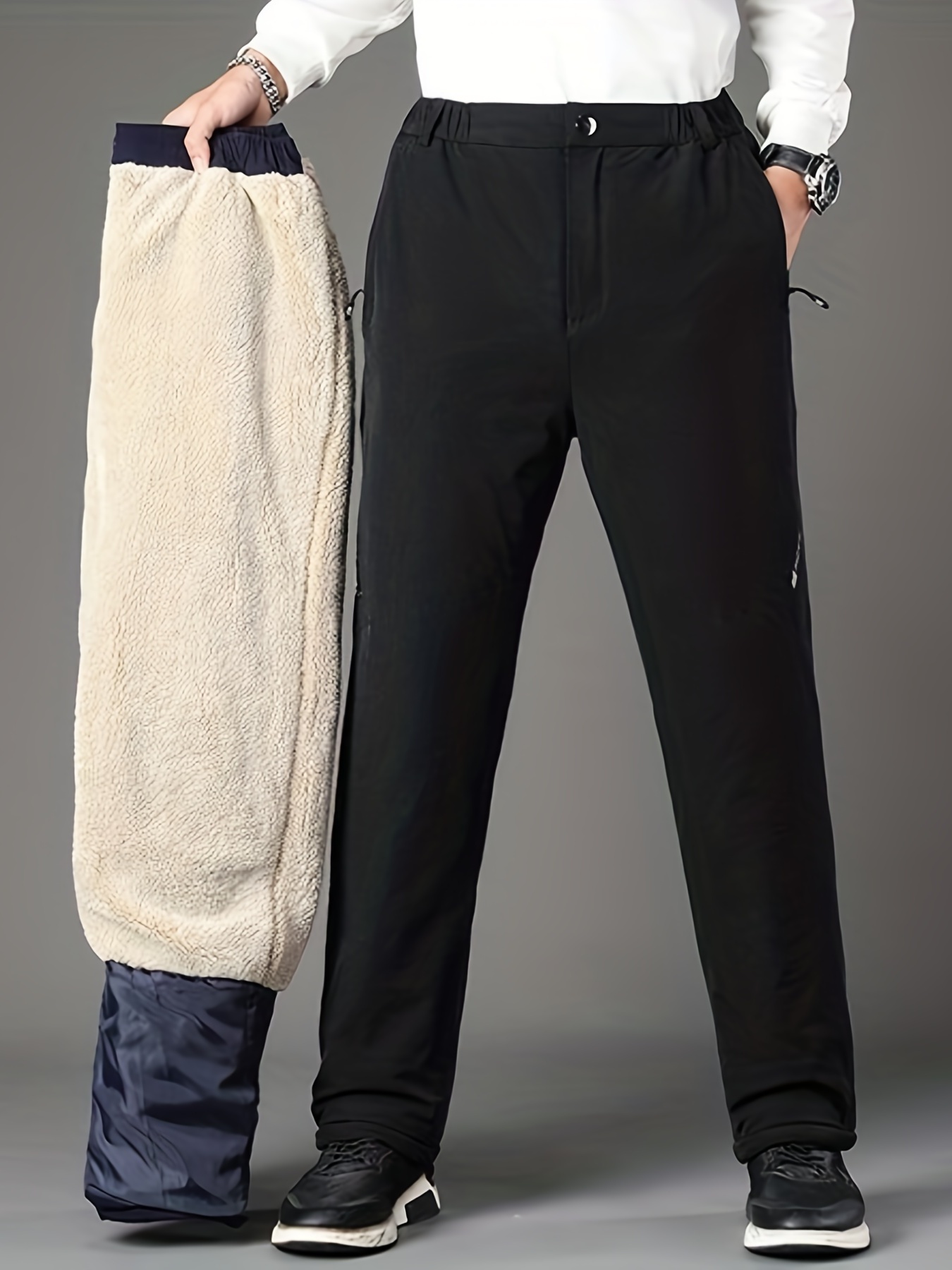 Pantalones casuales a cuadros retro de polar abrigados para hombre para  otoño invierno