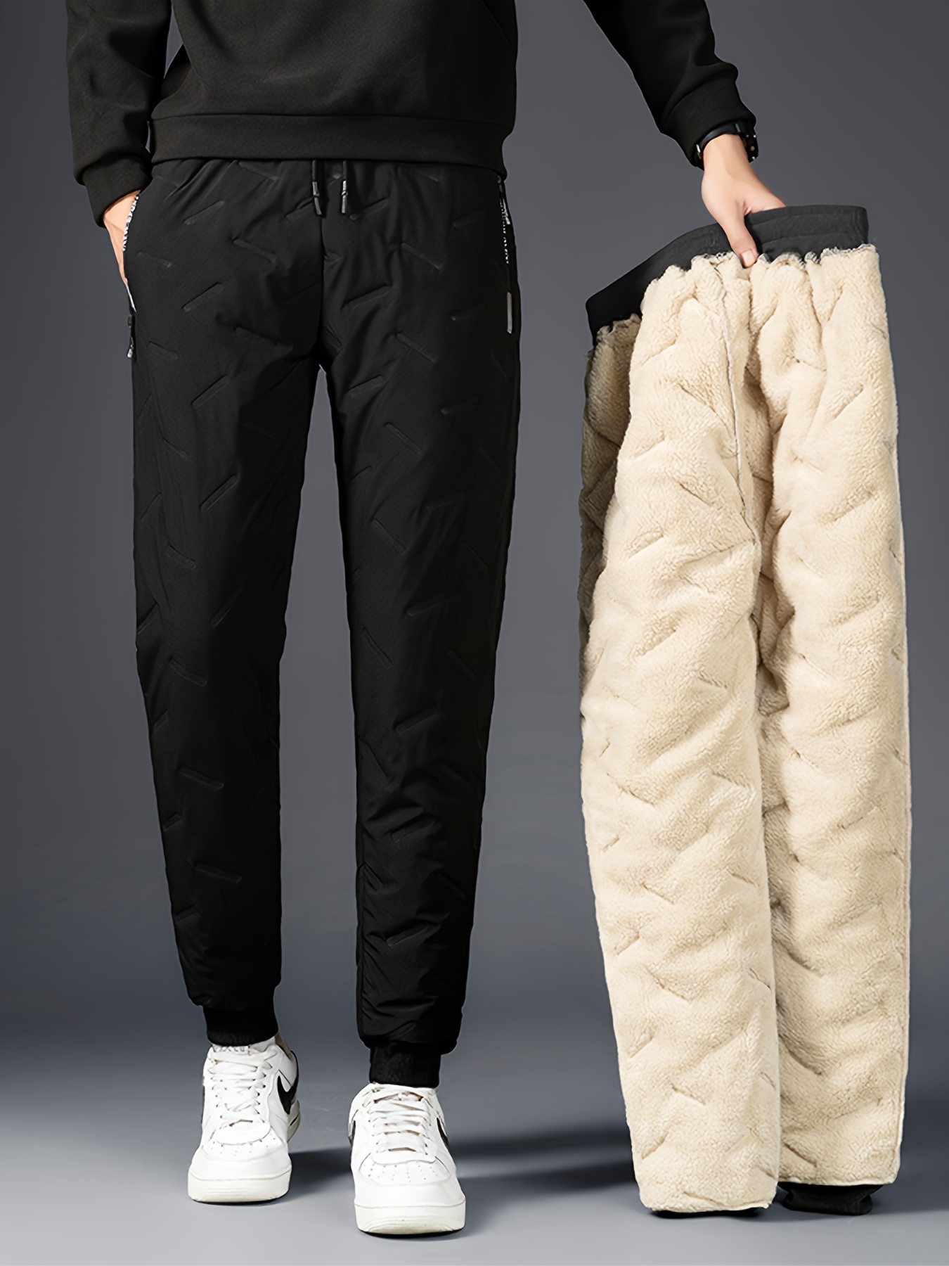 Pantalones de trabajo para hombre, talla grande, con forro de sherpa,  pantalones de trabajo Therma Jogger con 5 bolsillos para hombre