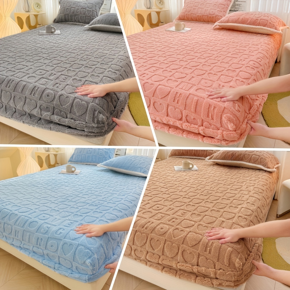 Plush Queen Fitted Sheet Elastic Thick Bed Sheets Non-slip Bed Cover Deep  Pocket