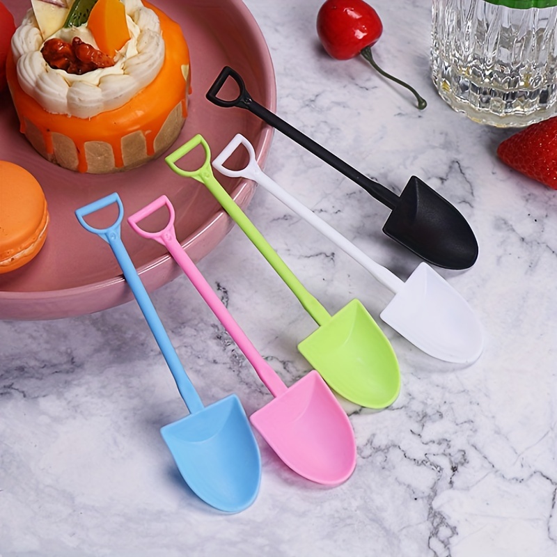 Metal Stir Sticks 4 Pcs Shovel Spoon Fork Ice Cream Spoon Fruit Fork Stainless Steel Coffee Spoon Shovel Shape Fork for Bistro Cocktail Tasting Home