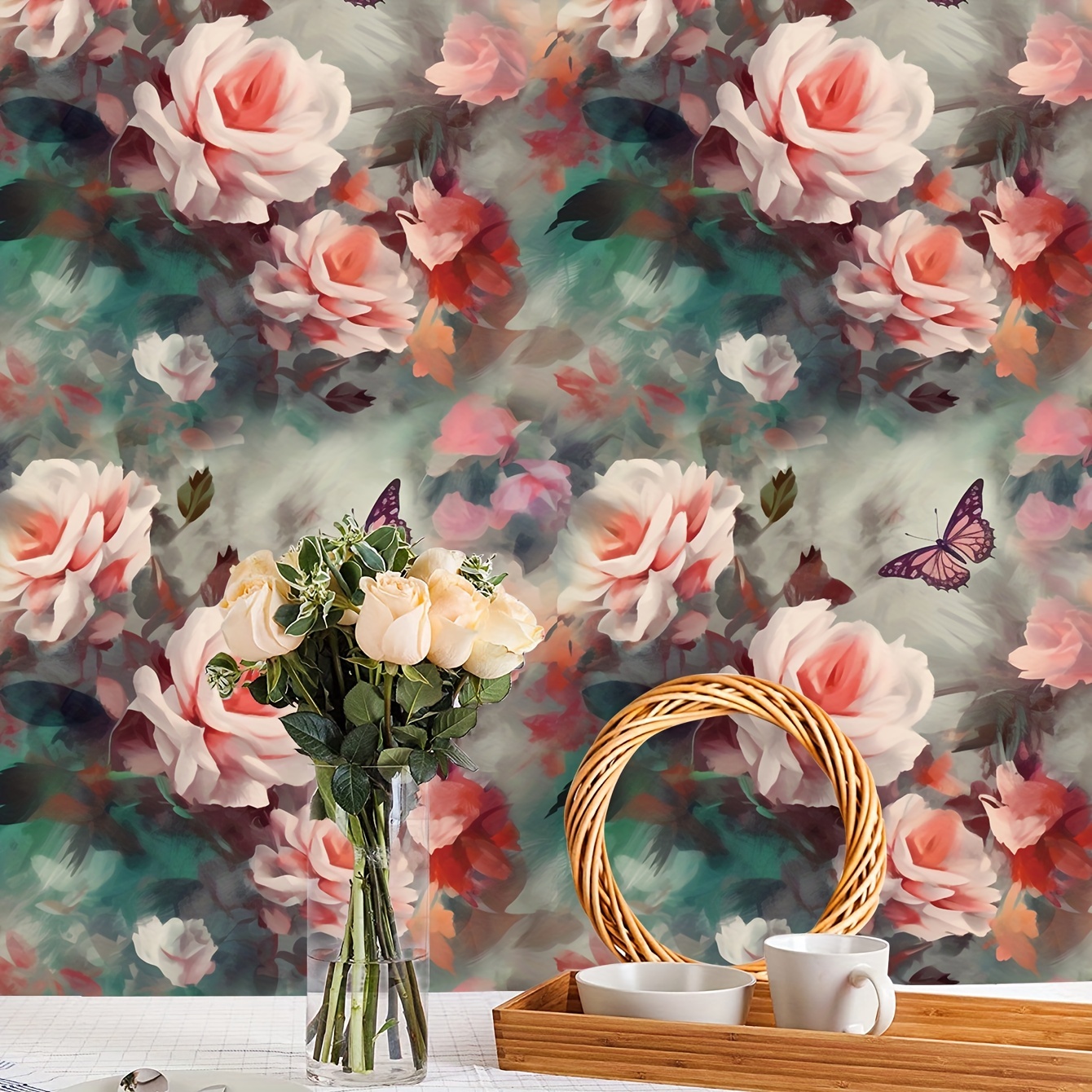 Boho Floral Peel And Stick Wallpaper For Kitchen And Home - Temu