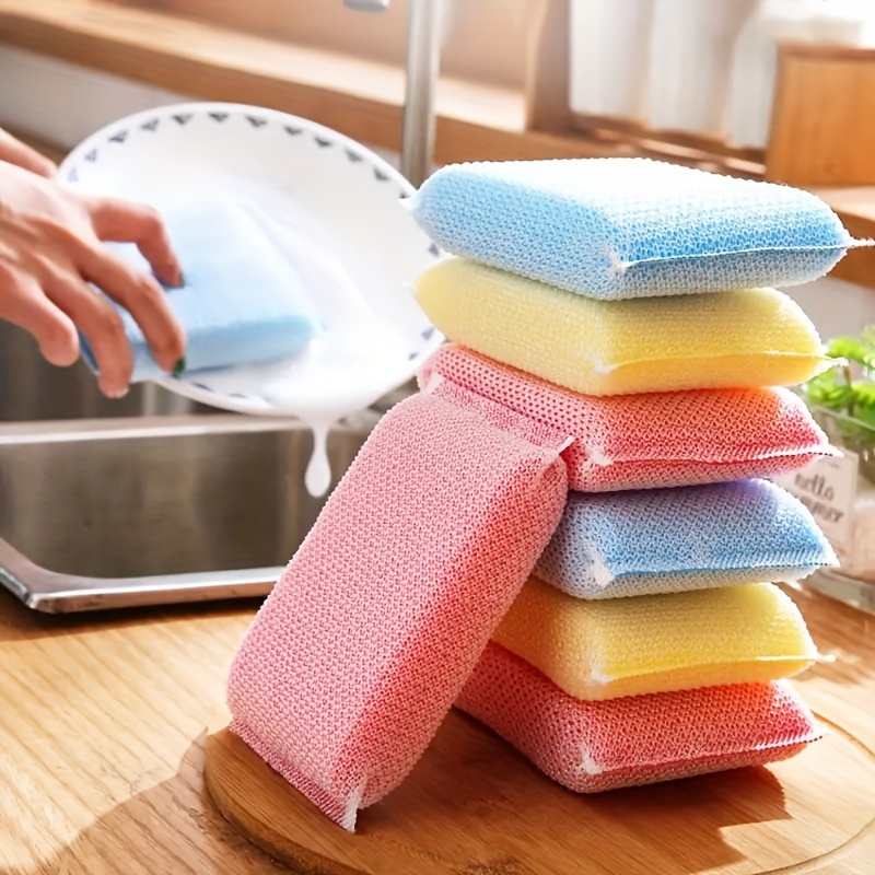 Kitchen Sponge Cleaning Sponge with Plastic Handle, Magic Decontamination Cleaning Brush and Dishwashing Brush, Suitable for Tableware, Non-Stick
