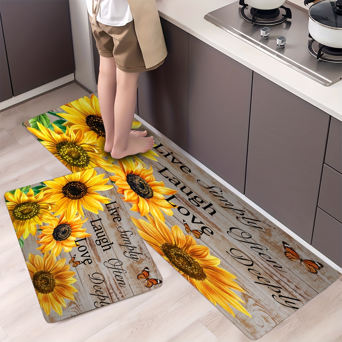 Yellow Daisy Flowers Bath Mat, Soft Bathroom Rug, Bright Floral