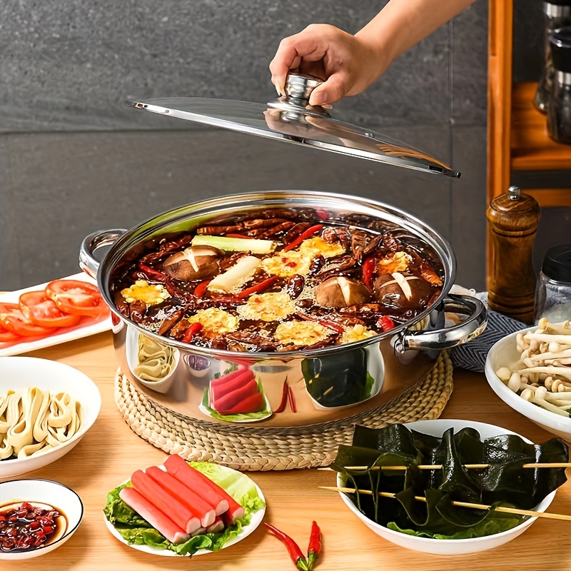 New Stainless Steel 304 Hot Pot Shabu Cooker Cookware Two-flavor Fondue  With Lid