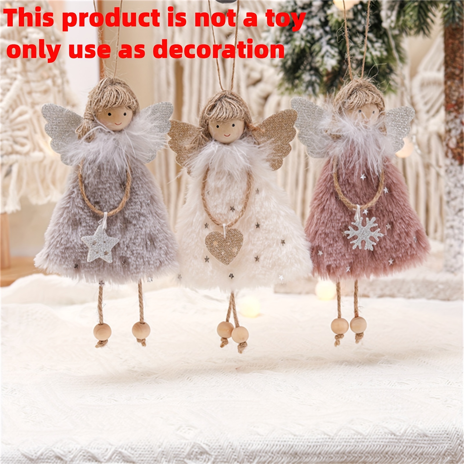  Christmas Tree Decorations Ornaments Supplies Cute Antlers  Plush Feathers Angel Xmas Hanging Decoration Ornament Themed Gifts Indoor  for Christmas Tree Farmhouse Home Decor Winter Clearance : Home & Kitchen