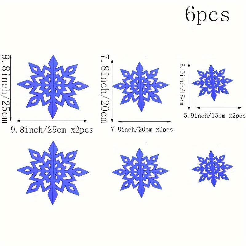 6pcs Artificial Snowflakes Paper Snowflakes Christmas Hanging Decoration for Home New Year Xmas Party Winter, Size: 15, Blue