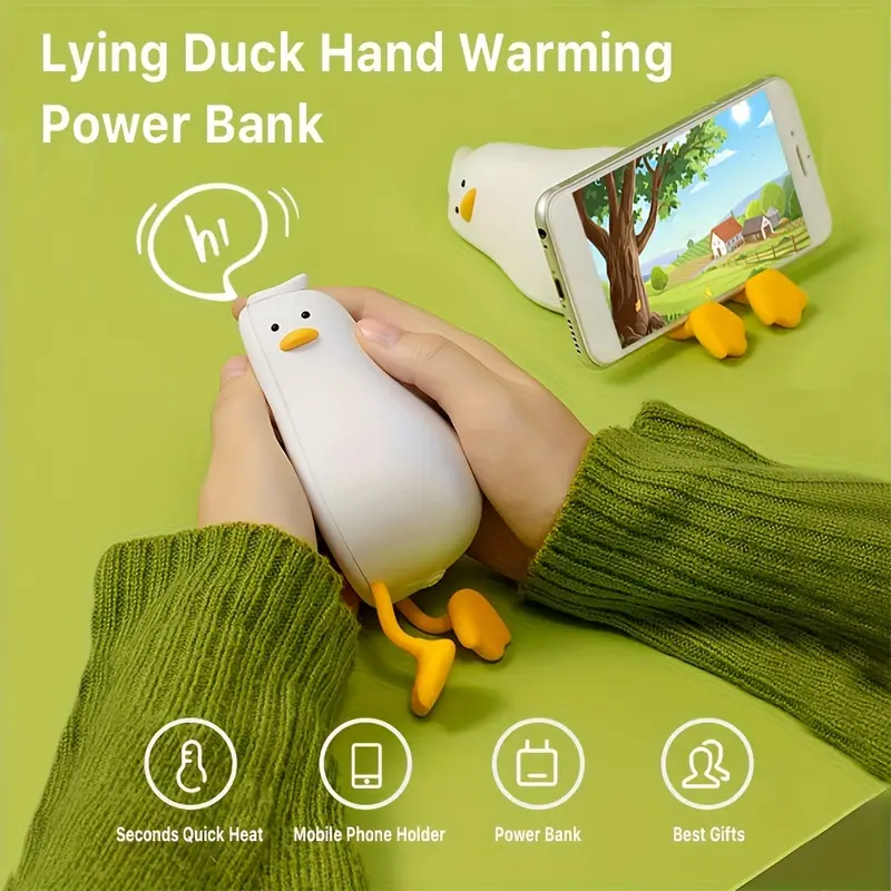 Stay Warm & Cozy With 3 In 1 Multifunctional Lying Duck Hand Warmer&Power  Bank&Mobile Phone Holder-4000mA Rechargeable Hand Warmer, 3Seconds Rapid Hea