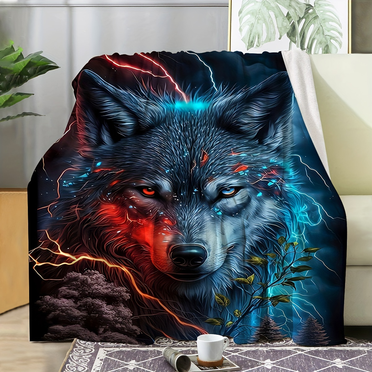 1pc Ultra soft Micro Throw Blanket Forest Camo And Wolf - Temu