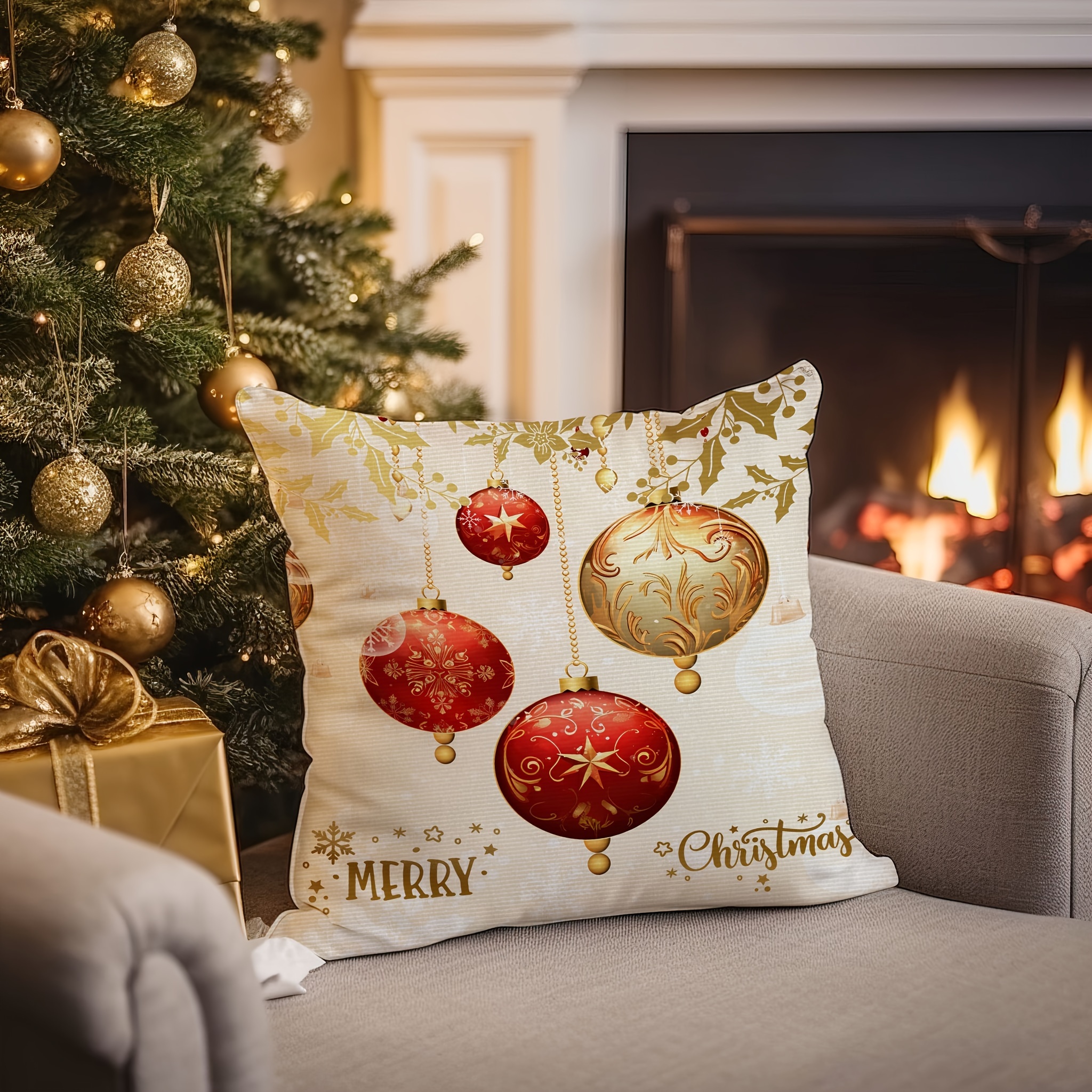 Christmas Tree Sled Embroidered Lumbar Pillow