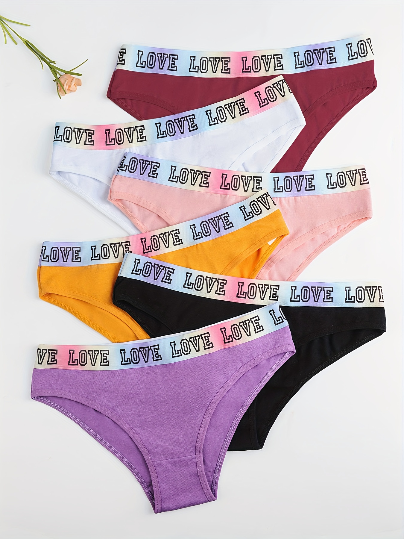 4 Pcs Ribbed Soft Cotton Letter Tape Briefs Panties Pack, Women's Underwear  & Lingerie