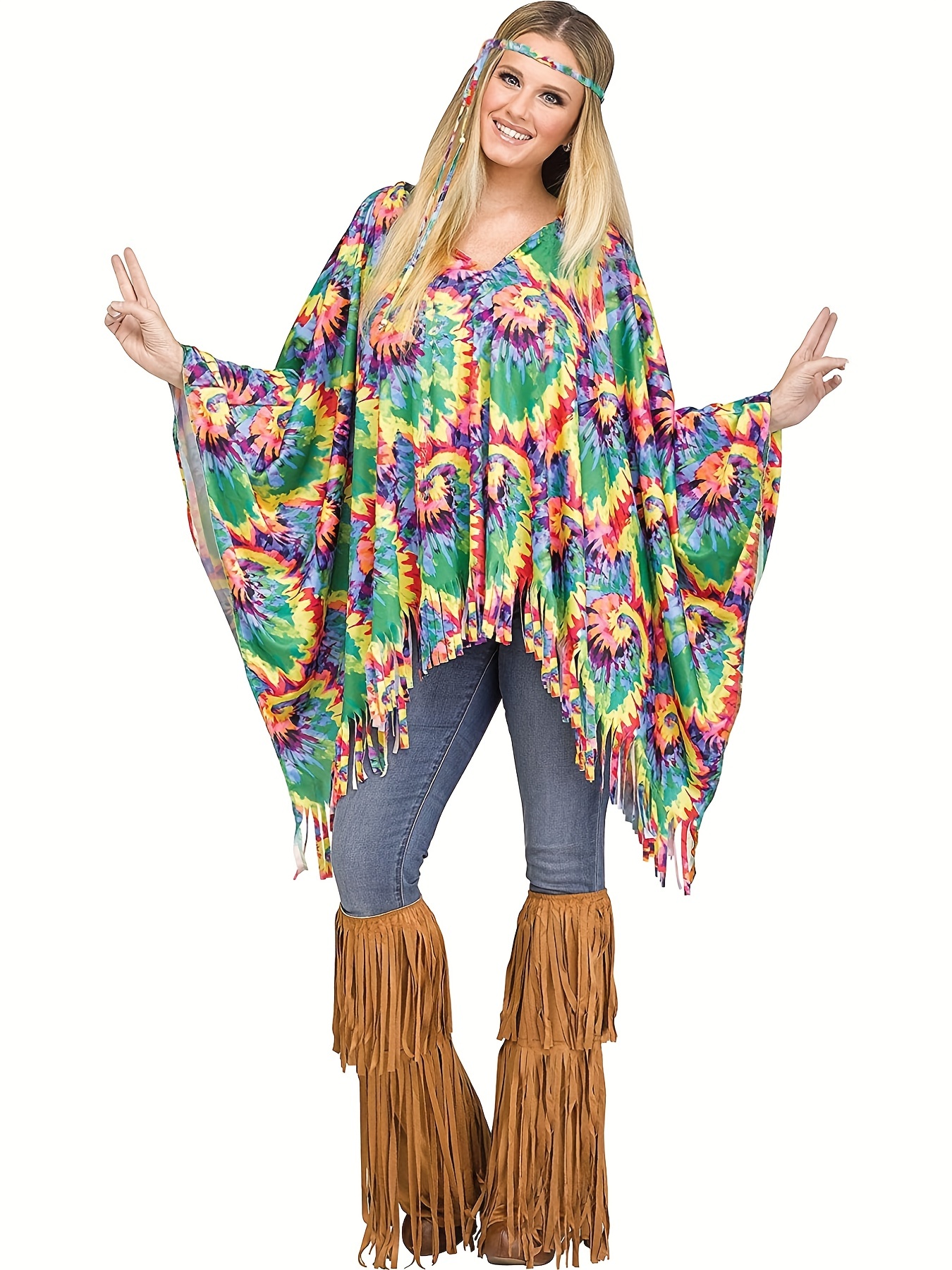 Traje hippie, disfraces hippie estético, ropa hippie de los años 60 y 70,  disfraz hippie con flecos para mujer, trajes hippies geniales para mujer