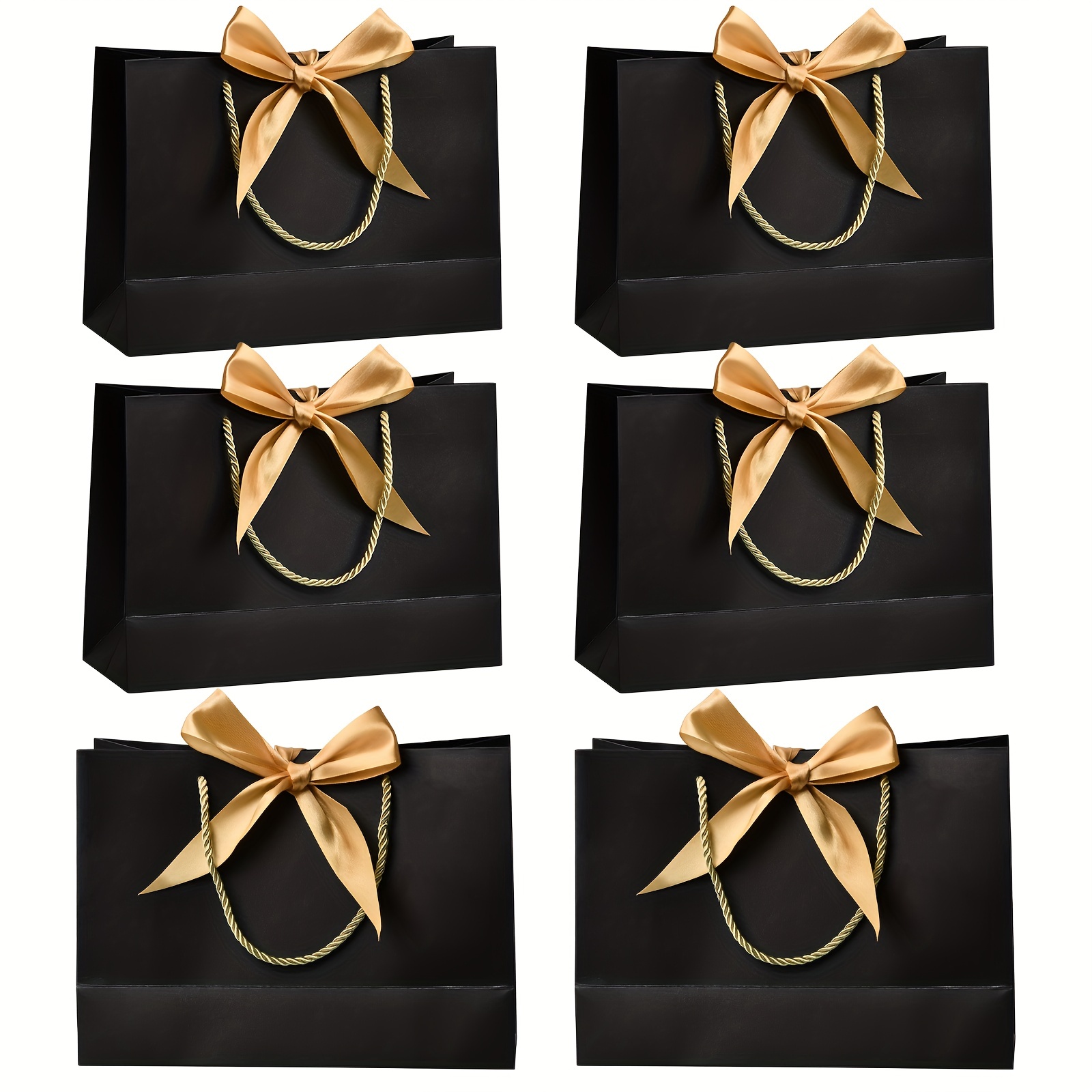  6Pcs 12.6''Black Gift Bags with Matched Color's Ribbon Handles  For Birthday Wedding Holiday Birth Party : Health & Household