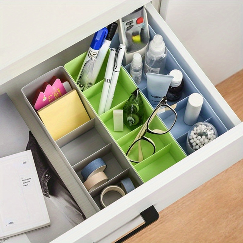 Set di organizer per cassetti, con sistema di separazione, regolabile, per  soggiorno, bagno, in plastica, grigio chiaro : : Casa e cucina